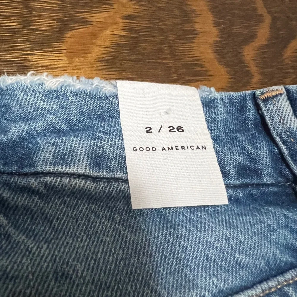 Good American Good Boy Jeans Womens 2/26 Blue High Rise Split Hem Distressed